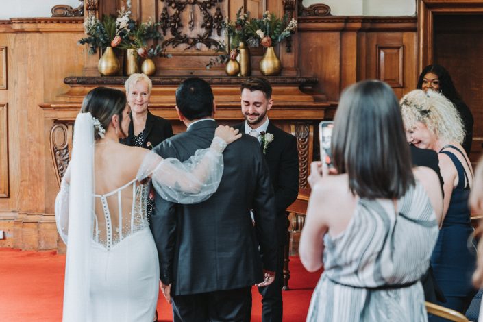 bride and groom first look